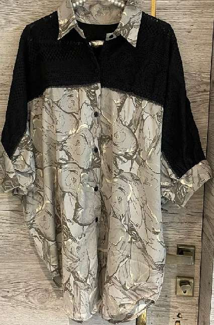 Kaftan shirt with crochet work on neck by Ready Wear